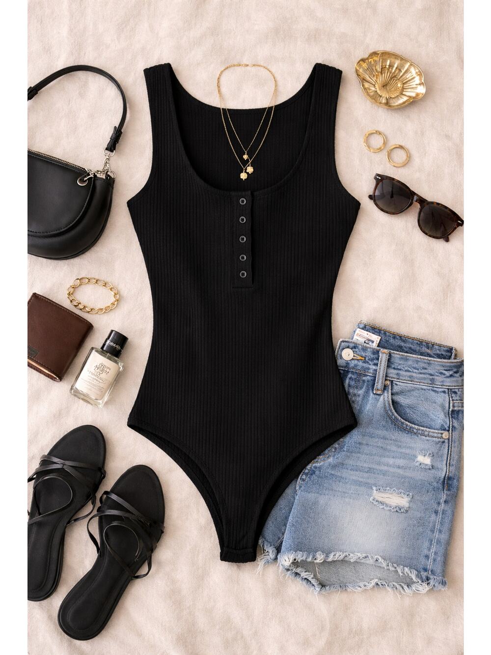 Missguided Women's Ribbed Henley Bodysuit Black Sleeveless Snap Front Size US 12